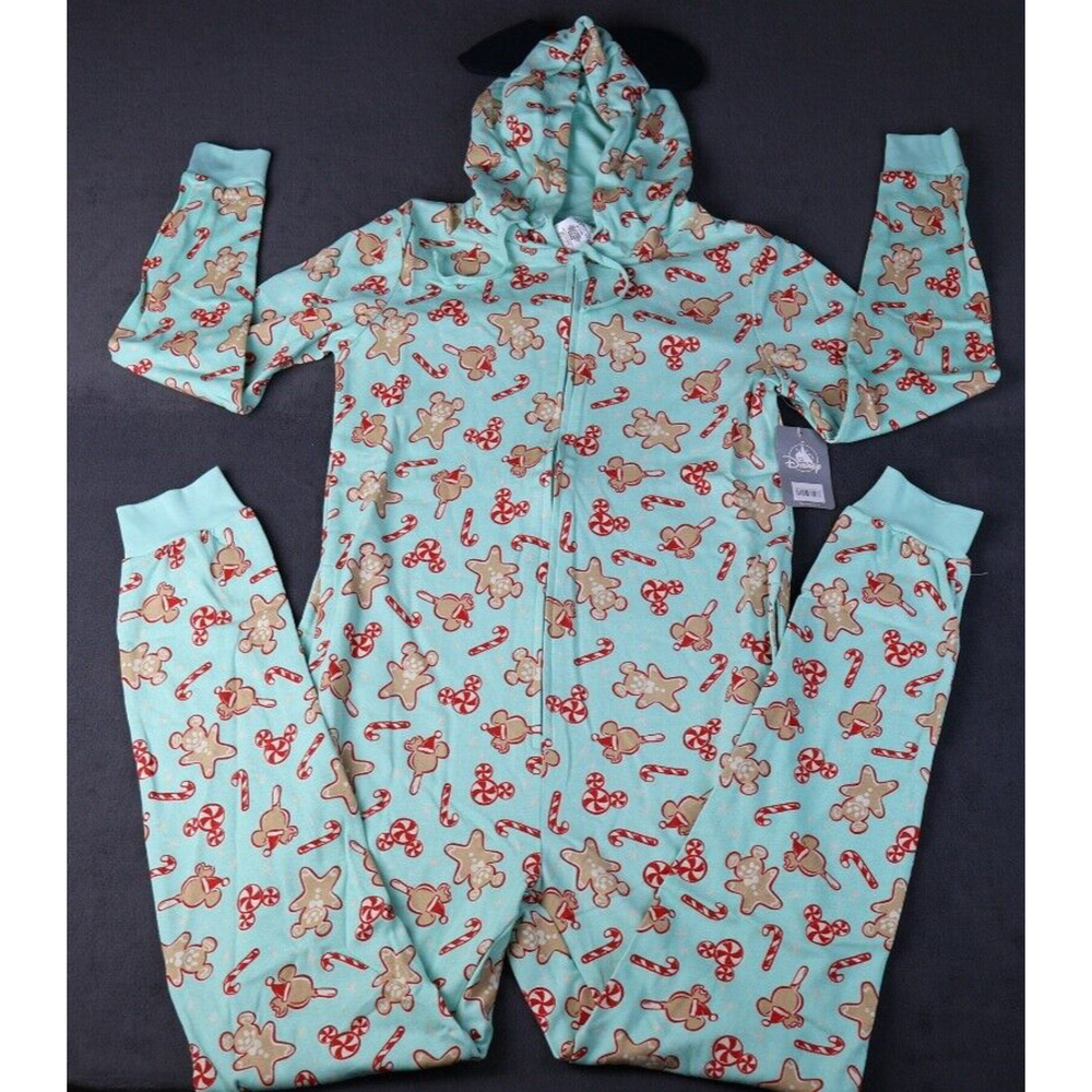 DISNEY MICKEY MOUSE HOLIDAY TREATS Hooded w ears union suit romper pjs adult-XS